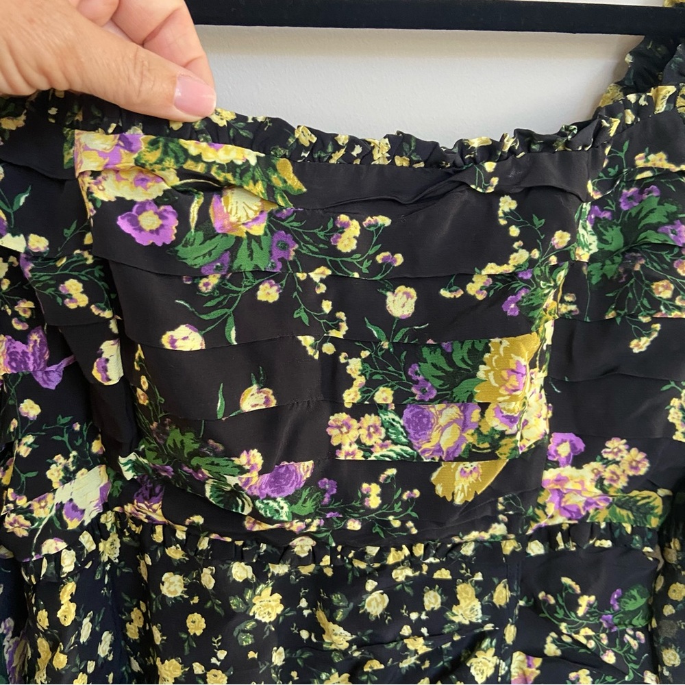 For Love And Lemons EILEEN mini dress, October Floral, Black and Lilac, Medium - Picture 5 of 11